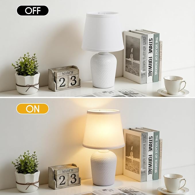 Sucolite 16'' Table Lamps Set of 2, Bedside Nightstand Lamps for Bedroom Kid’s Room, Cute Desk Lamps with Studded Texture Base for Reading Nursery Living Room Office, White