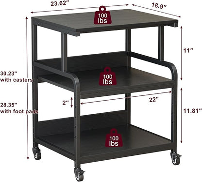 Large Printer Stand for Home Office, 23.6" x 18.9" Printer Table with Storage, Rolling Printer Cart with Wheels, Shelf for 3D Laser Inkjet Printer, Scanner, Fax, Black