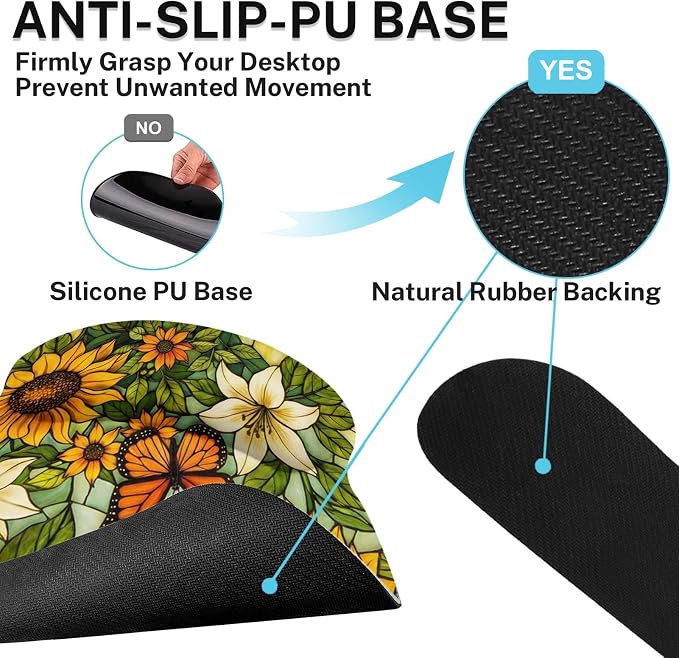Britimes Yellow Sunflower Butterfly Keyboard Mouse Pad Set Floral Vintage 4in1 Large Mousepad+Keyboard Wrist Rest+Mouse Wrist Rest+Coaster Ergonomic Design for Home Office Computer 35.4x15.7 inches