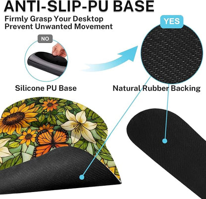Britimes Yellow Sunflower Butterfly Keyboard Mouse Pad Set Floral Vintage 4in1 Large Mousepad+Keyboard Wrist Rest+Mouse Wrist Rest+Coaster Ergonomic Design for Home Office Computer 35.4x15.7 inches