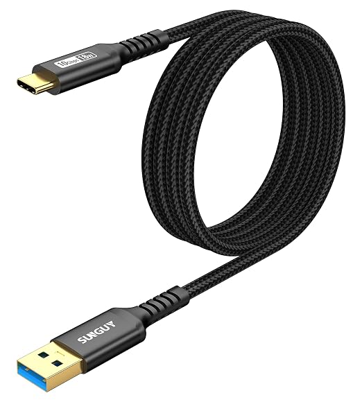 SUNGUY 10Gbps USB C 3.1 Gen 2 Cable, 4FT USB A to USB C 3A Fast Charging & Data Transfer Android Auto Cable Compatible with iPhone 17/16/15 Pro Max, Galaxy S23 S22 Ultra Note 20, SSD (Black)