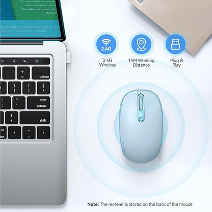 TECKNET Wireless Mouse, 2.4G Quiet Computer Mouse with USB Receiver, 4 Buttons Portable Cordless Mice for Chromebook, Laptop, PC, Mac, 800/1200/1600 DPI - Blue