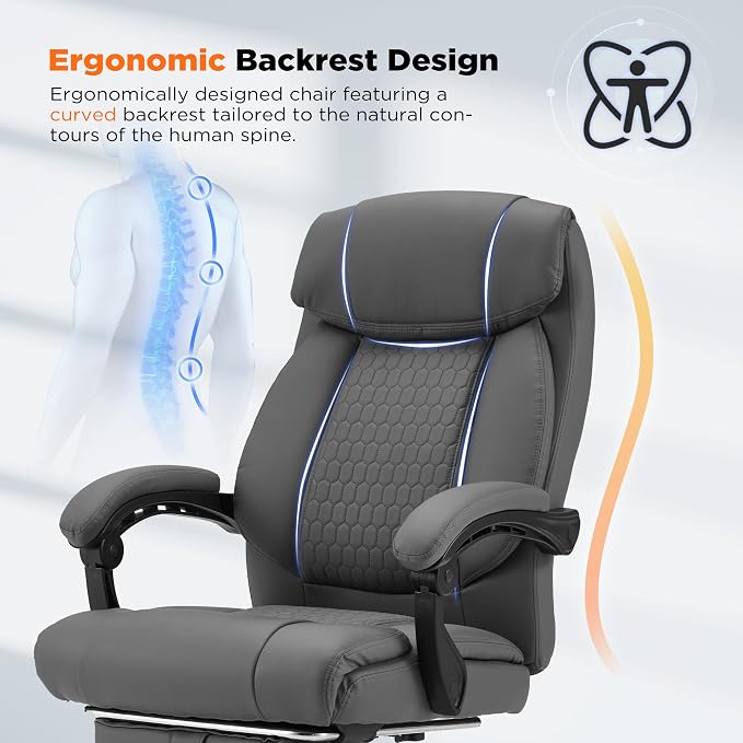 HOMREST Four-Points-Massage Executive Office Chair with Footrest,Reclining Massage Office Chair with Heated,Ergonomic Chair for Home Office Gray