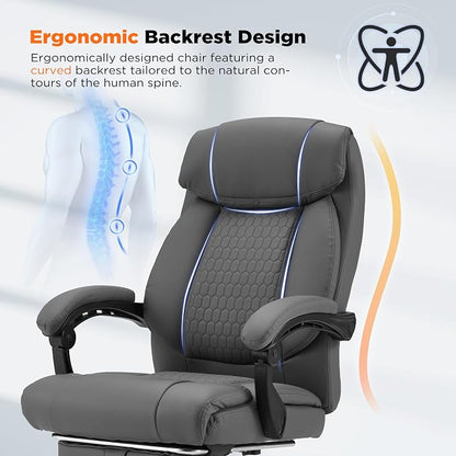 HOMREST Four-Points-Massage Executive Office Chair with Footrest,Reclining Massage Office Chair with Heated,Ergonomic Chair for Home Office Gray