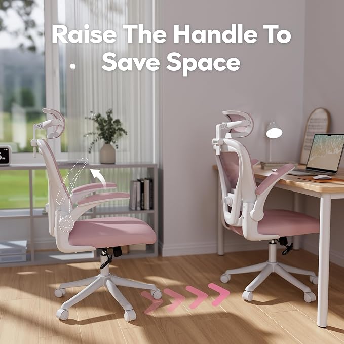 SeekFancy Pink Ergonomic Office Chair with Memory Foam, Computer Desk Chair | M903 Pro, 3D Headrest, 90° Flip-Up Arms, 330LBS Capacity, Lumbar Support, Memory Foam Cushion for Long hours