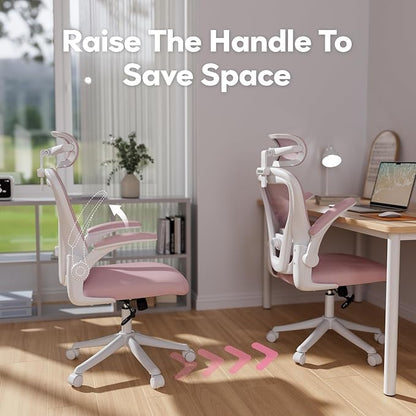 SeekFancy Pink Ergonomic Office Chair with Memory Foam, Computer Desk Chair | M903 Pro, 3D Headrest, 90° Flip-Up Arms, 330LBS Capacity, Lumbar Support, Memory Foam Cushion for Long hours
