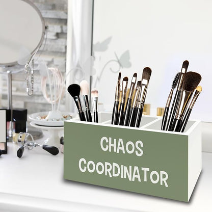Chaos Coordinator Green Pen Pencil Holder Organizer for Desk, Thank You Gifts for Women Men Coworkers Boss Leader Manager, Appreciation Gifts Wooden Box Sign for Office Tabletop Decorations