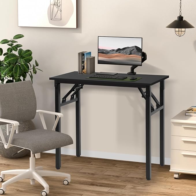 Panana Small Foldable Computer Desk, 31.5 inch Folding Home Office Desk for Small Spaces, Modern Simple Style for Home, Office, Study, Writing, No Assembly Required (Black, 31.5" x 15.7")