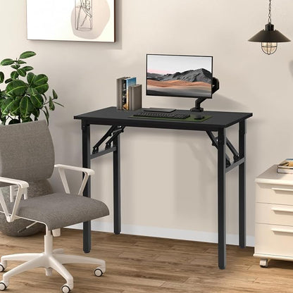 Panana Small Foldable Computer Desk, 31.5 inch Folding Home Office Desk for Small Spaces, Modern Simple Style for Home, Office, Study, Writing, No Assembly Required (Black, 31.5" x 15.7")
