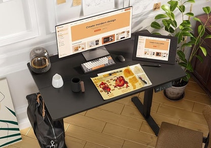 Claiks Electric Height Adjustable Stand Up Desk, 32x19 Inches Sit Stand Desk for Home Office, Nature Top/White Frame