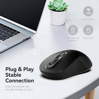 Wireless Mouse, 2026 New Model, Silent Click Ergonomic Design, Portable, 4 Buttons, Adjustable DPI (800/1200/1600), for Laptop/PC/Office (Black)
