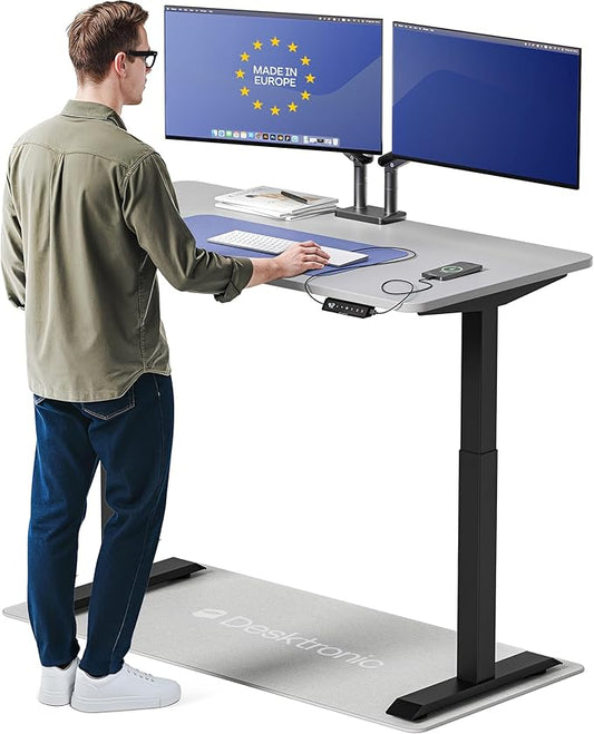 Desktronic HomeOne Standing Desk 54x28 — Ergonomic Sit Stand Home Office Desk, Made in Europe, Electric Dual Motor Height Adjustable, USB & USB-C Charging, Wobble-Free, Touchscreen, 3 Memory Presets