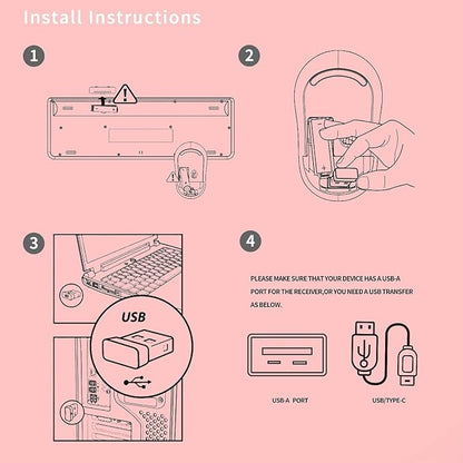 FOPETT Keyboard and Mouse Sets Wireless, Reliable 2.4 GHz Connectivity for PC,Laptop,Smart TV and More (Pink)