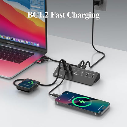 USB C Hub,USB Hub Powered with 5V 3A Power Adapter, 10Gbps USB Splitter with 4 USB-A and 3 USB-C Ports, 7-Port Type C Multiport Adapter for MacBook Air/Pro, iPhone 16/15, Laptop and More(Black)
