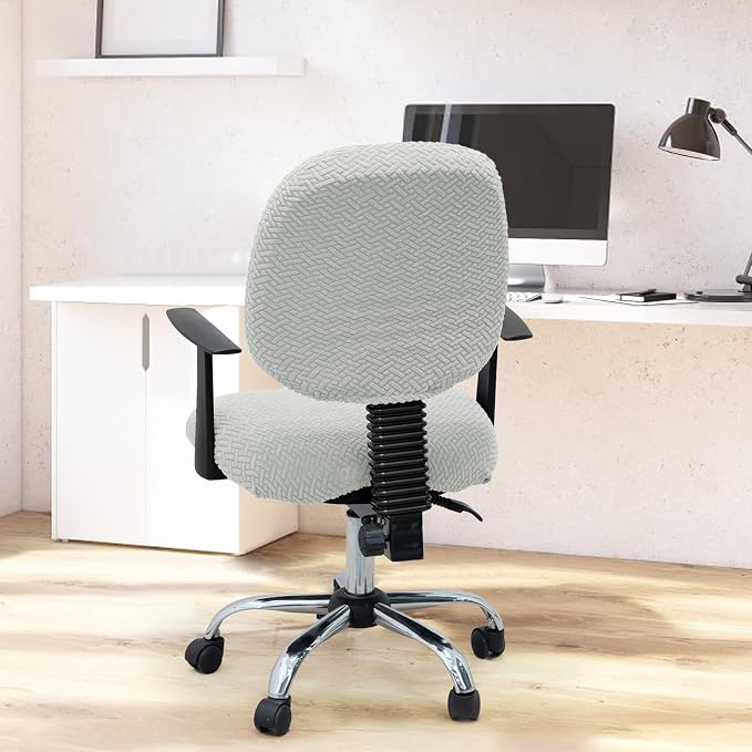 MIFXIN Computer Office Chair Cover Stretch Elastic Slipcover 2 Piece Stretchable Jacquard Computer Chair Seat Cover Furniture Protector for Office Home, Only Covers NO Chair (Light Grey)