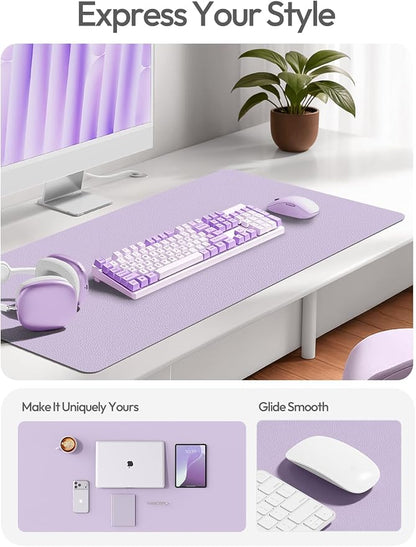 YSAGi Leather Desk Pad Protector, Office Desk Mat, Large Mouse Pad, Non-Slip PU Leather Desk Blotter, Laptop Desk Pad, Waterproof Desk Writing Pad for Office and Home (Light Purple,55" x 17.2")