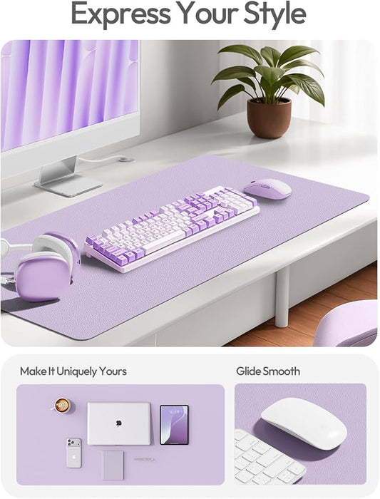 YSAGi Leather Desk Protector, Office Mat, Large Mouse Mat, Non-Slip PU Leather Blotter, Laptop Desk Pad, Waterproof Writing Pad for Office and Home (Light Purple, 31.5" x 15.8")