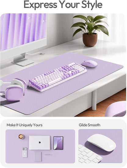 YSAGi Leather Desk Pad Protector, Office Desk Mat, Large Mouse Pad, Non-Slip PU Leather Desk Blotter, Laptop Desk Pad, Waterproof Desk Writing Pad for Office and Home (Light Purple, 55" x 24")