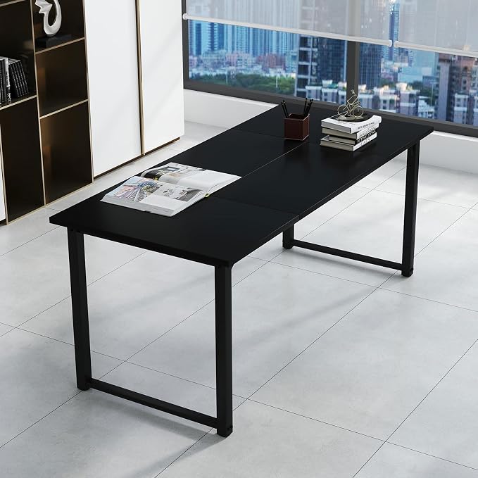 Bonzy Home 6FT Conference Table, 71" L x 32" W x 30" H Long Rectangle Meeting Table, Modern Seminar Table with Super Sturdy Metal Frame for Office, Black