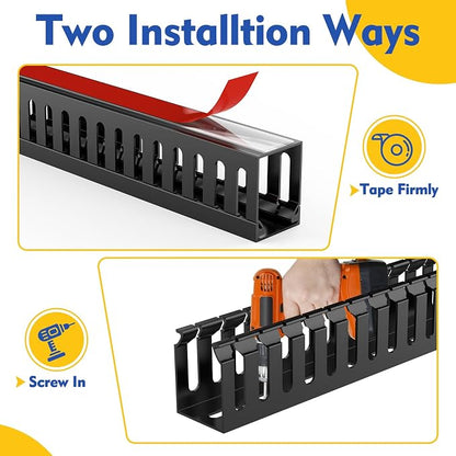 Open Slot Wiring Raceway Cable Duct, 123in Cable Management Channel Cord Track,Desk Wire Channel, Under Desk Cable Management to Hide Cables, Wires for Computers (Black, 1.18" Hx1.57"W, 15.4''L(8 Pc))