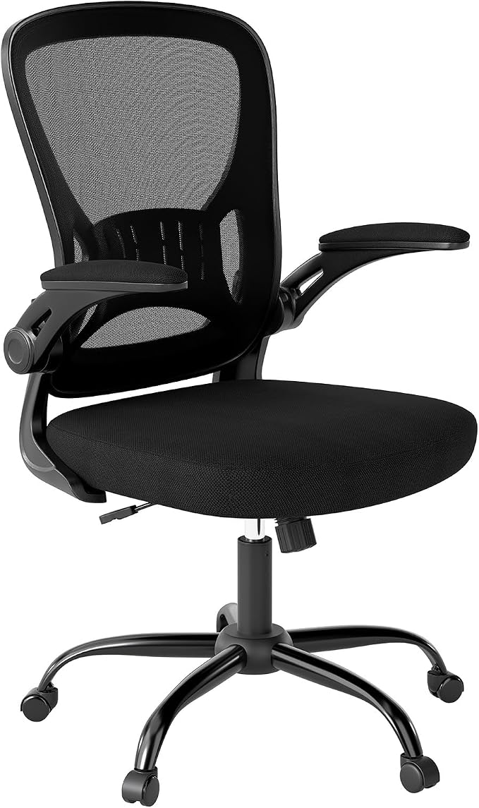 Youhauchair Office Chair, Ergonomic Home Office Desk Chairs with Flip-up Arms and Lumbar Support, Height Adjustable, Black
