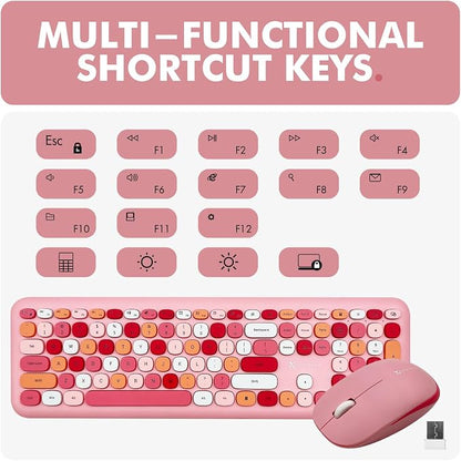 X9 Pink Keyboard and Mouse Wireless Combo - Retro Typewriter Keyboard and Mouse with Aesthetic Bubble Keys - Colorful Keyboard and Mouse Wireless for PC, Laptop, Windows, Chrome