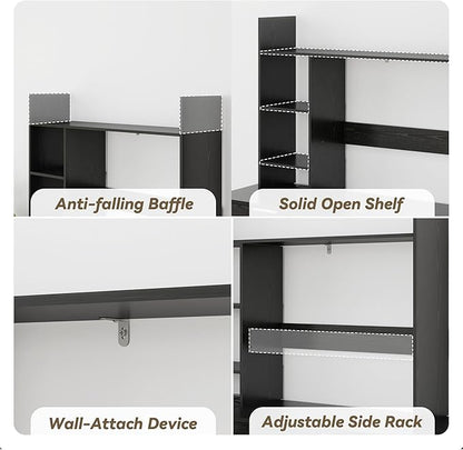 FTZxHKLX Desktop Bookshelf, Wood Desk Organizer Hutch with 3 Shelves for Computer Desk, 37.4'' Multipurpose Display Rack with Storage for College Dorm Office Home, Black