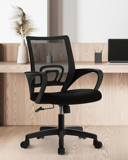 NEO CHAIR Office Desk Computer Chair Ergonomic Mesh Gaming Cushion Seat with Comfy Lumbar Mid Back Support Adjustable Height Swivel Rolling Wheels for Home Task (Mesh Black)