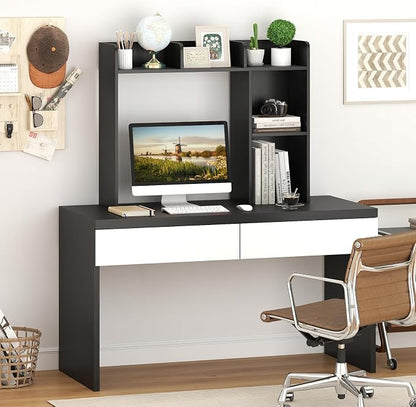 GOFLAME 5 Shelves Desktop Bookshelf, Wood Desk Hutch Dorm for Computer Desk, Countertop Display Rack, 3-Tier Desk Storage Organizer Shelf for Dormitory, Home Office, Study, Black
