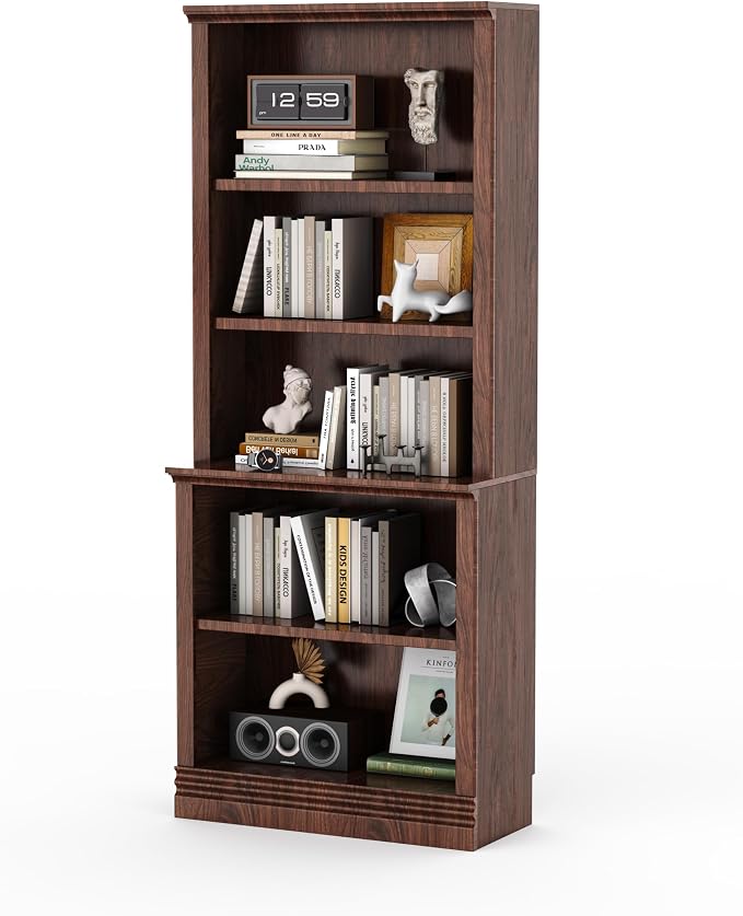 72 in Tall Bookcase, Dark Cherry 31.3 in Wide Floor Standing Bookshelf, 5 Tier Large Floor Standing Display Storage Shelves with Adjustable Shelves for Living Room Hallway Home Office Bedroom