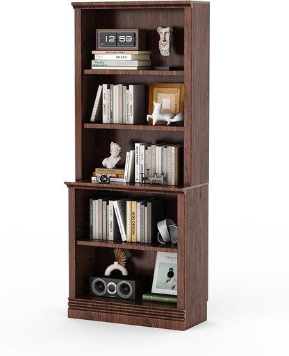 72 in Tall Bookcase, Dark Cherry 31.3 in Wide Floor Standing Bookshelf, 5 Tier Large Floor Standing Display Storage Shelves with Adjustable Shelves for Living Room Hallway Home Office Bedroom