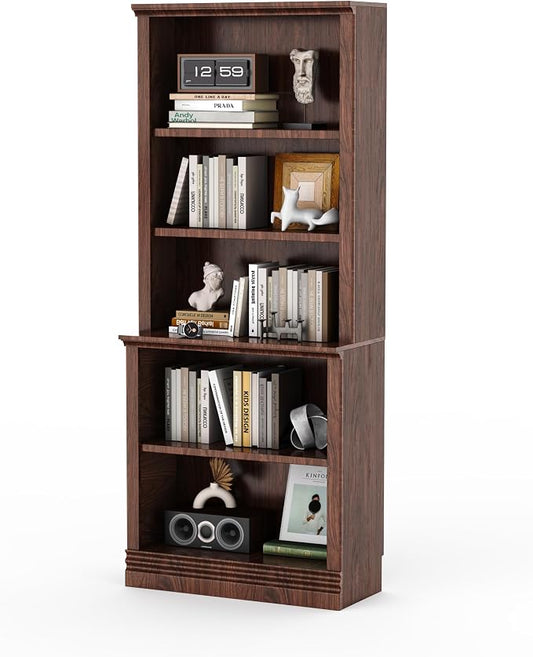 72 in Tall Bookcase, Dark Cherry 31.3 in Wide Floor Standing Bookshelf, 5 Tier Large Floor Standing Display Storage Shelves with Adjustable Shelves for Living Room Hallway Home Office Bedroom