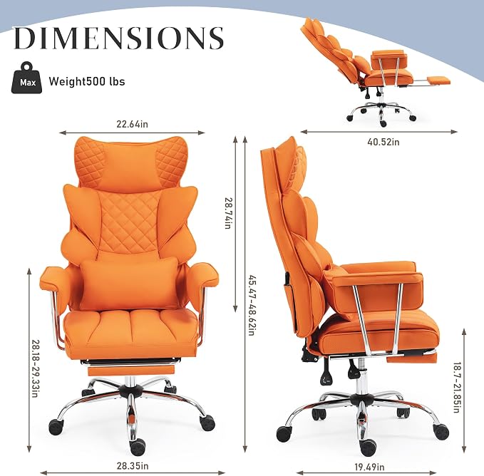 DYHOME 500 lbs Reclining Massage Office Chair with Foot Rest, Kneading Massage Home Office Chairs, High Back Office Desk Chair, Thicker Cushion, Big and Tall Ergonomic Chair for Heavy People, Orange