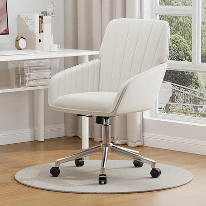 YISHENG Velvet Office Desk Chair with Silver Base, with Wheels,Modern Height Adjustable 360 Degree Swivel Upholstered Vanity Chairs with Arms for Living Room Bedroom,Cream