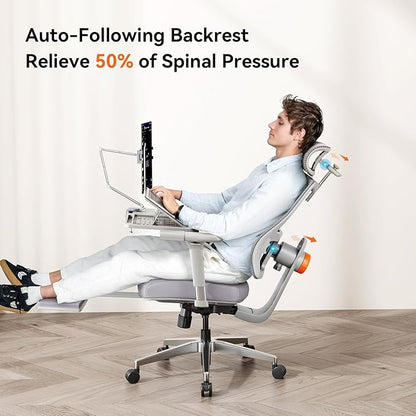 Newtral Ergonomic Office Chair, Auto-Following Lumbar Support, 5D Headrest & 4D Armrest, High Back Mesh Desk Chair with Footrest, 136° Tilt Lock,330lbs Capacity for Home Office Gaming