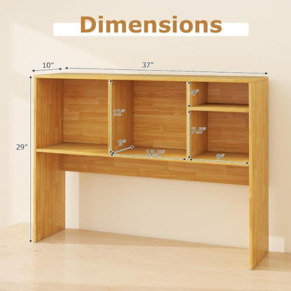 GOFLAME 4 Cubes Desktop Bookshelf, 37” Tabletop Wood Desk Shelf for Computer Monitor, Modern Countertop Desk Display Hutch Storage Organizer Shelf for Home Office, Dorm, Study, Burlywood