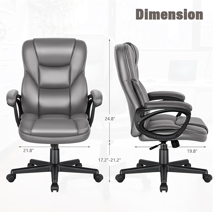 JUMMICO Executive Office Chair High Back Managerial Home Desk Chair, Adjustable Swivel Computer PU Leather Chair with Lumbar Support (Gray)