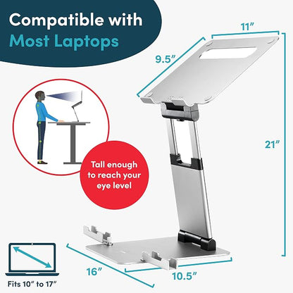 Lifelong Adjustable Laptop Stand for Desk, Ergonomic Aluminum Laptop Riser, Portable Foldable Computer Stand, Height up to 20”, Fits 10-17” Laptops for Desk-Mounted with Phone & Tablet Holder