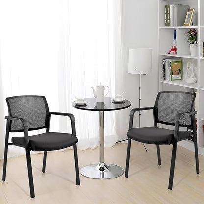 CLATINA Mesh Back Stacking Arm Chairs with Upholstered Fabric Seat and Ergonomic Lumbar Support for Office School Church Guest Reception Black 8 Pack Set New Version