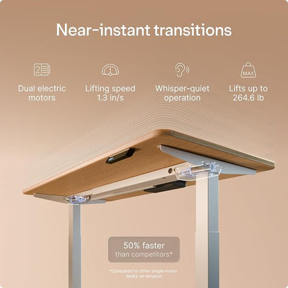 Desktronic HomeOne Standing Desk 48x24 — Ergonomic Sit Stand Home Office Desk, Made in Europe, Electric Dual Motor Height Adjustable, USB & USB-C Charging, Wobble-Free, Touchscreen, 3 Memory Presets