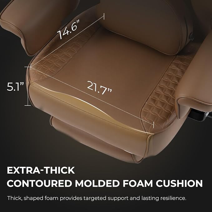 Dowinx Big and Tall Office Chair 400 Lbs with Rotating Massage Lumbar Support, Wide Thick Seat Cushion and Adjustable Armrest,Computer Gaming Chairs with Footrest,Brown