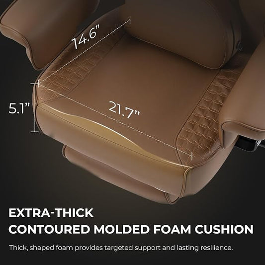 Dowinx Big and Tall Office Chair 400 Lbs with Rotating Massage Lumbar Support, Wide Thick Seat Cushion and Adjustable Armrest,Computer Gaming Chairs with Footrest,Brown