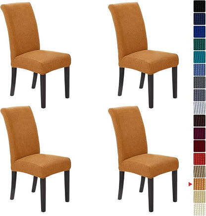 Stretch Chair Covers for Dining Room Set of 4, Removable Washable Dining Room Chair Covers, Dining Chair Slipcovers Seat Protector, Great Home Decor and Banquet Upholstery (Gold, 4 Pack)