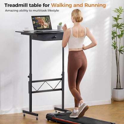 GTPLAYER Small Standing Desk Adjustable Height Small Computer Desk Mobile Portable Rolling Laptop Table with Wheels 32" Computer Workstation Sit Stand Desks Portable Standing Table Treadmill desks