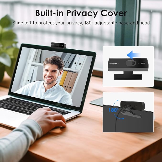 1080P Webcam with Built-in Microphone, W2N Web Cam, Privacy Cover, 75° FOV, Noise Cancellation, Plug & Play Web Camera for Computer, USB Webcam for Pc, Laptop, Desktop, Mac