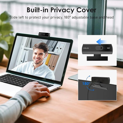 1080P Webcam with Built-in Microphone, W2N Web Cam, Privacy Cover, 75° FOV, Noise Cancellation, Plug & Play Web Camera for Computer, USB Webcam for Pc, Laptop, Desktop, Mac
