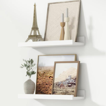 FLYJOE Picture Ledge Shelf, Floating Shelves Set of 2, 16 Inches Nursery Book Shelves for Toys Storage, Kids Bookshelf Wall Mounted for Living Room Bedroom Decor Books Photo Frames, White