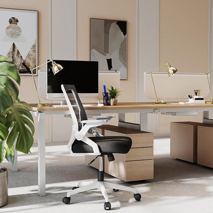 Ergonomic Office Chair with Flip-Up Arms, Small Desk Chair with Breathable Mesh Back, Home Office Desk Chair that Saves Space, Compact Swivel Computer Chair