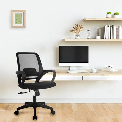 NEO CHAIR Office Desk Ergonomic Computer Mesh Chair with Lumbar Mid Back Support Adjustable Height Swivel Rolling Wheels Comfy Task Vanity Chair for Home Bedroom Study (Black)