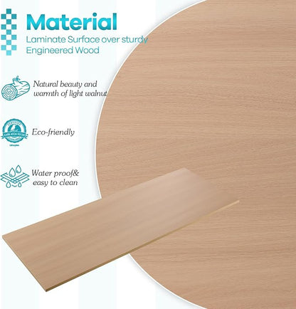 Kaboon Universal Tabletop 36"x20", Solid One-Piece Melamine Table Top, Double L-Desk Floating Desk DIY, Home and Office Countertop, Light Walnut